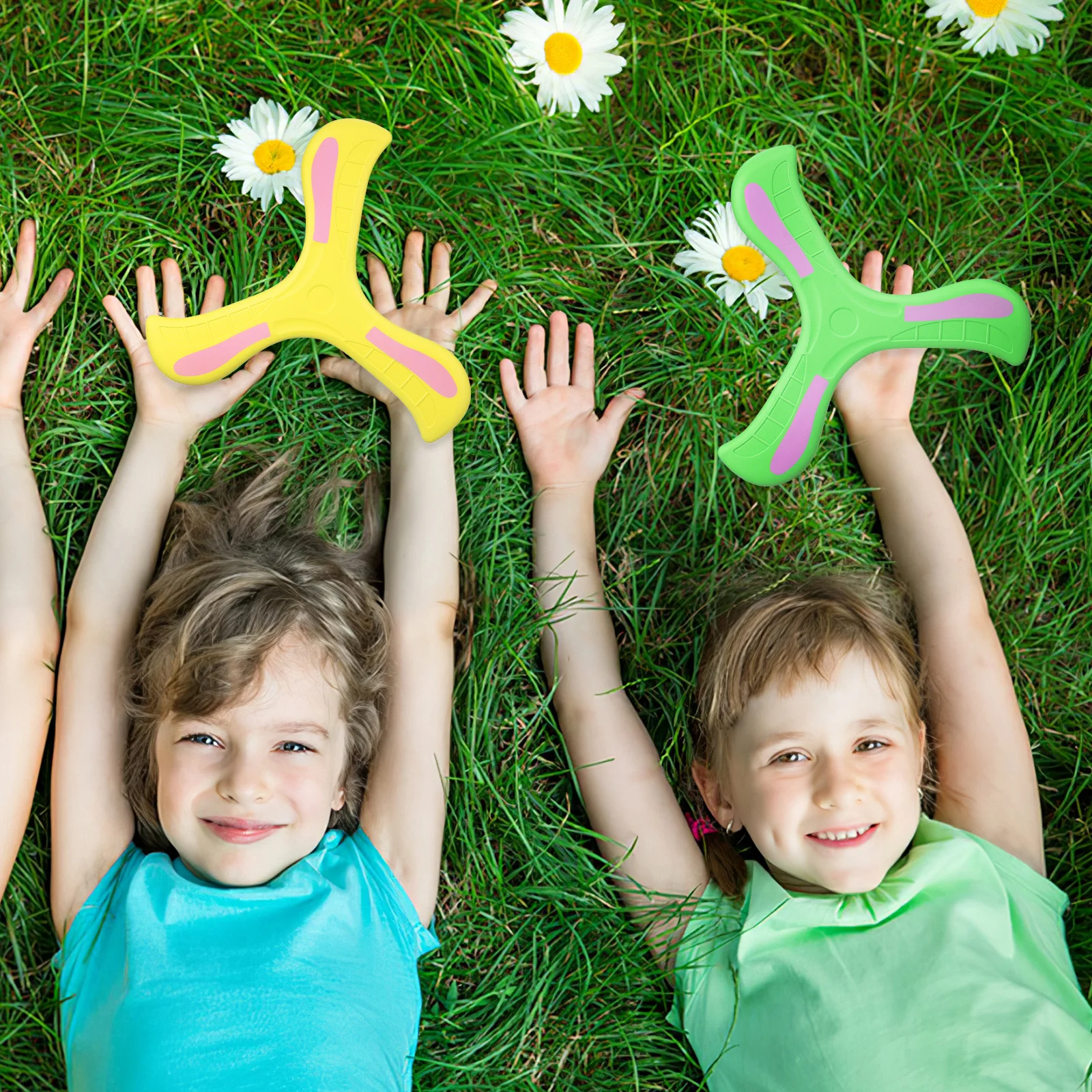 2 szt. Bumerang dla dzieci, miękki, z pianki EVA, szybki, łatwy do chwytania, gra sportowa na świeżym powietrzu dla dzieci, jasny, łatwy do powrotu, prezent do zabawy.