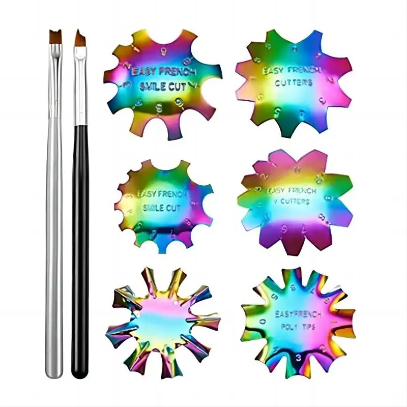 6pcs French stainless steel nail template Smile Line Edge Cutter Nail Art Edge Trimmer Styling Nail Gel Template Manicure Tools
