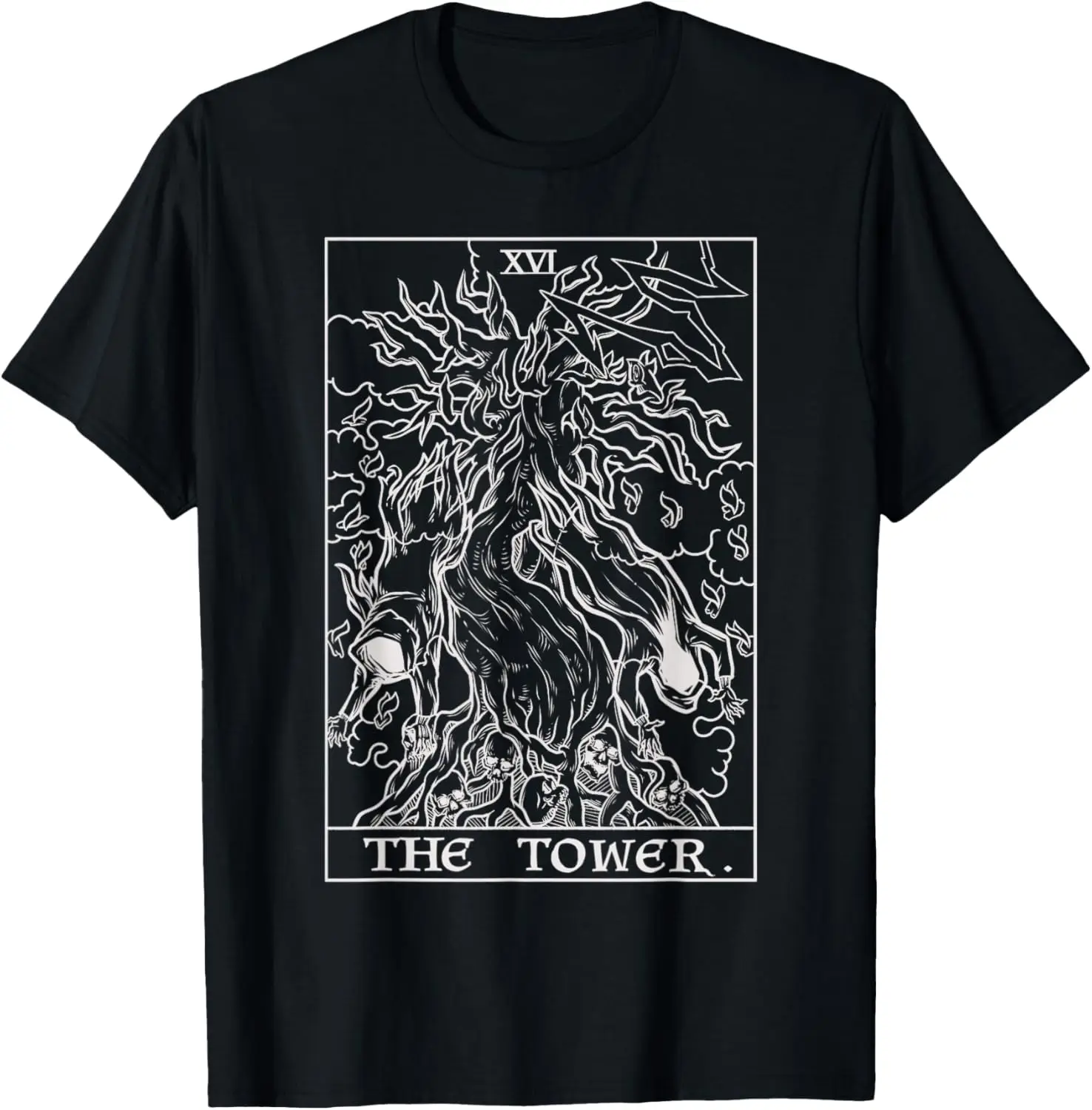 The Tower Tarot Card Halloween Tree of Life Spooky Gothic T-Shirt