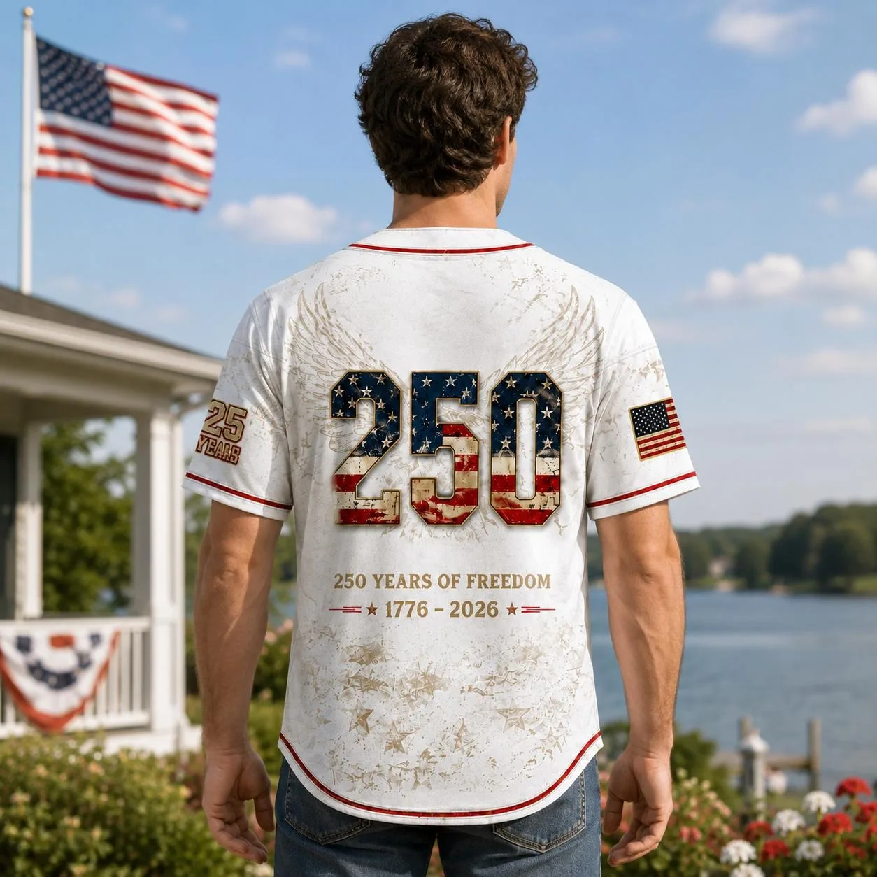 USA 250th Anniversary Baseball Jersey, Unisex Vintage Patriotic Button Down Shirt with Distressed American Flag & Eagle Graphic