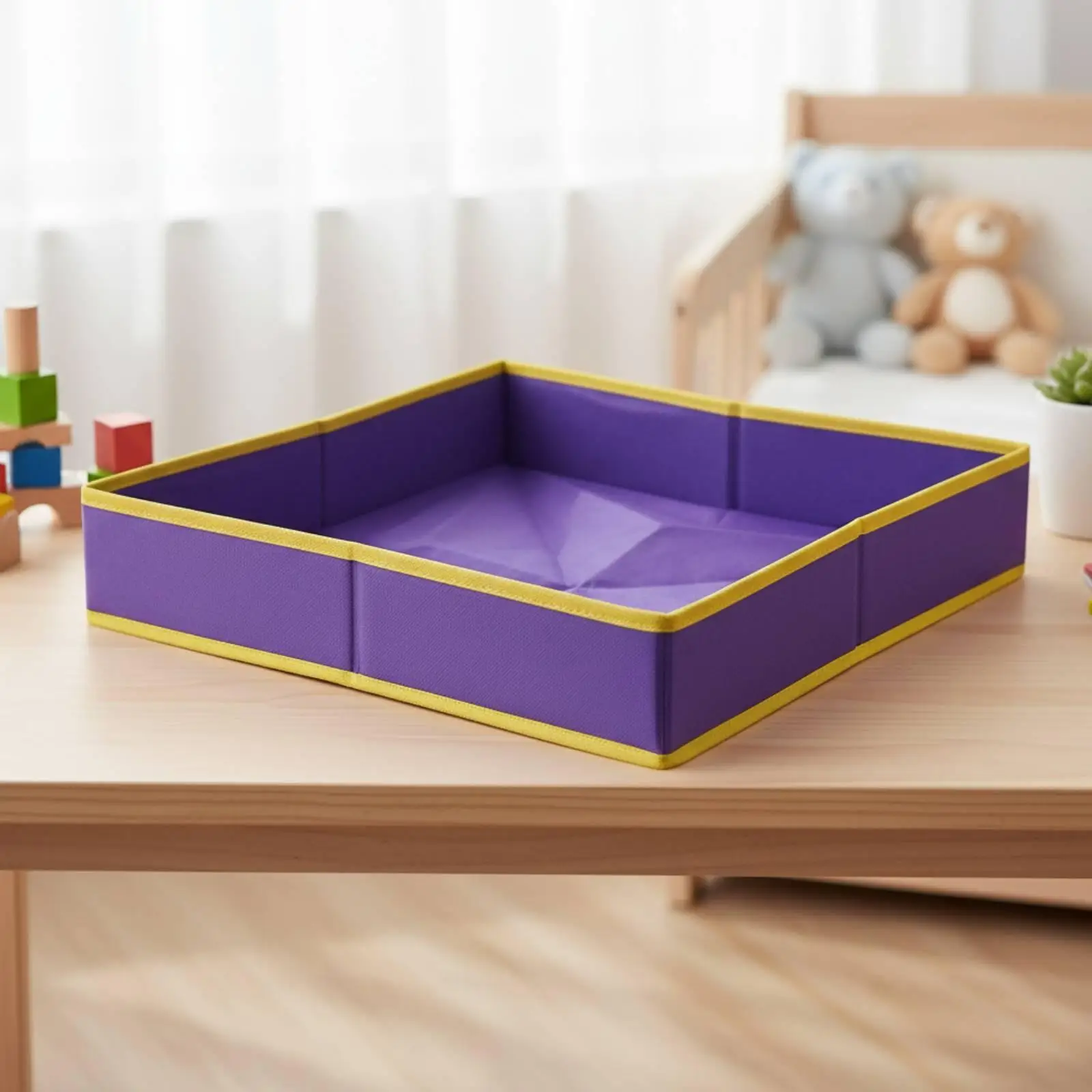 Portable Folding Sandbox for Kids Sensory Play Box with Stitched Edges for Indoor Organization