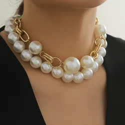 DIEZI Exaggerated Multialyer CCB Beads Pearl Choker Necklace For Women Party Punk Fashion Choker Statement Collar Neck Jewelry