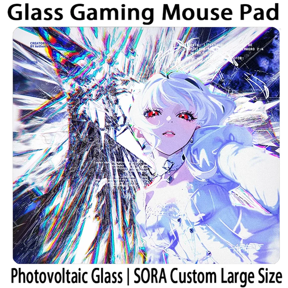 A-Aetheris B-Boundless Glass Mouse Pad Creator SORA Micro Etching Desk Mat Extra Large 450X400MM Tempered Gaming Glass Mousepads