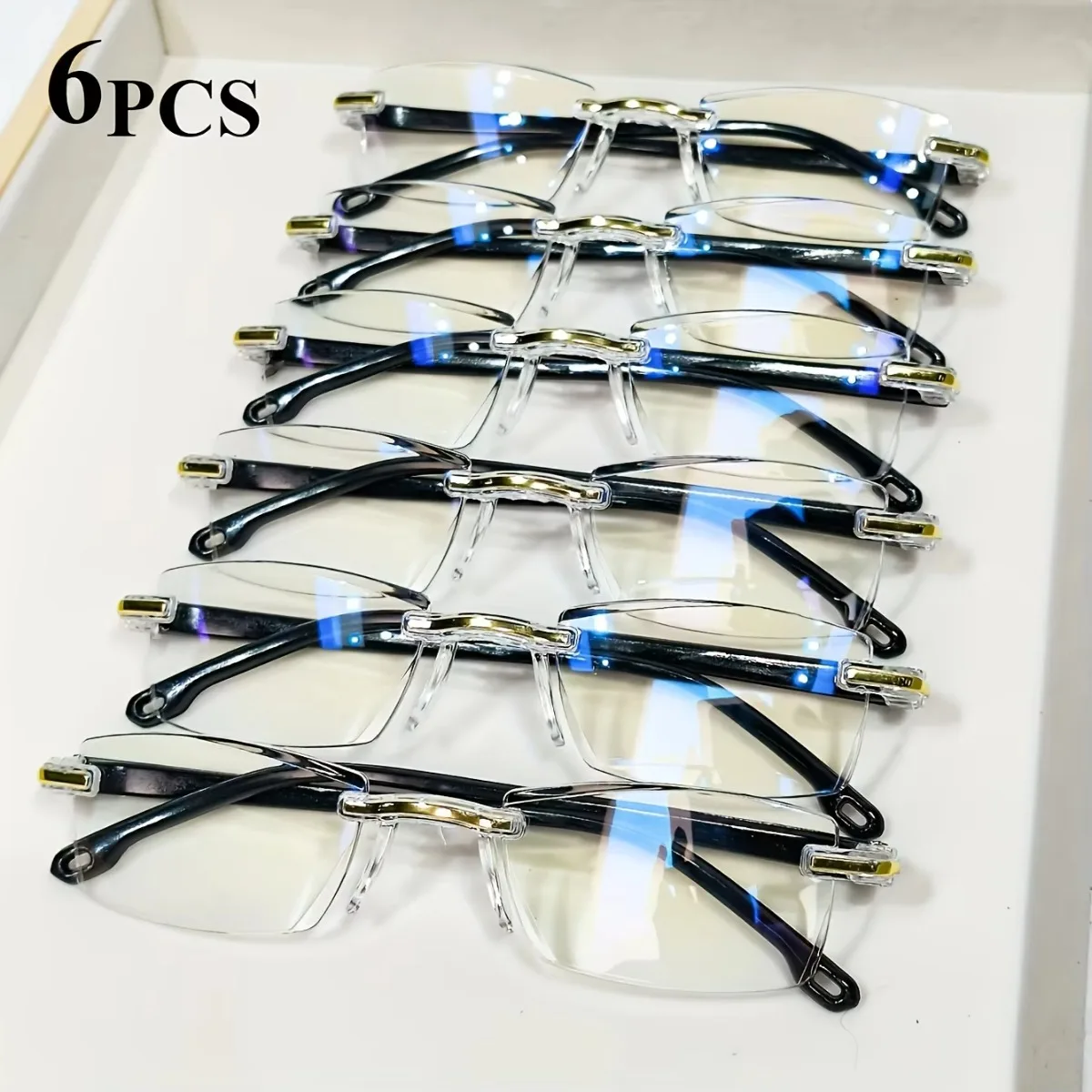 

6pcs Ultra-Light Rimless Reading Glasses for Men & Women - Anti-Blue Light, Fashionable Rectangle Design