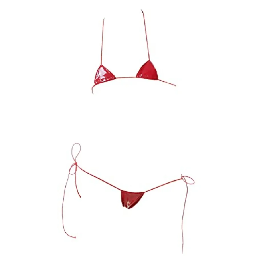 JasmyGirls Leather Micro Bikini Extreme Anime Lingerie Sexy Cosplay Outfit Japanese Bra Panty Set Two Pcs Thong Swimsuit
