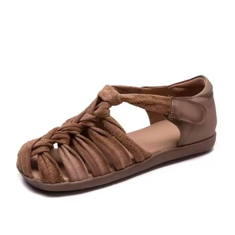 

2026 Summer Premium 100% Genuine Leather Handmade Woven Women Shoes Roman Sandals Fashionable Comfort Soft Flat Sandals