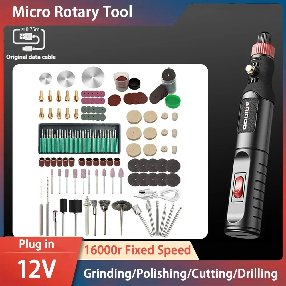 12V Plug in Engraving Pen Drilling Machine Electric Drill Mini Grinder Hand Drill Kit Griding Electric Tool Jade Wood Carving