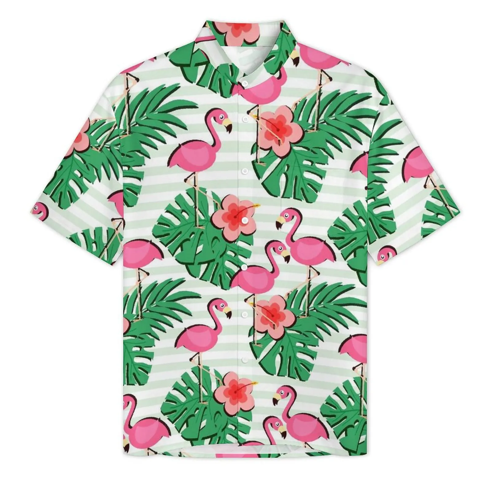 Pink Flamingo Beach Shirt Men Tropical Leaves Print Vintage Casual Shirts Hawaiian Breathable Graphic Plus Size 3XL 4XL Blouses