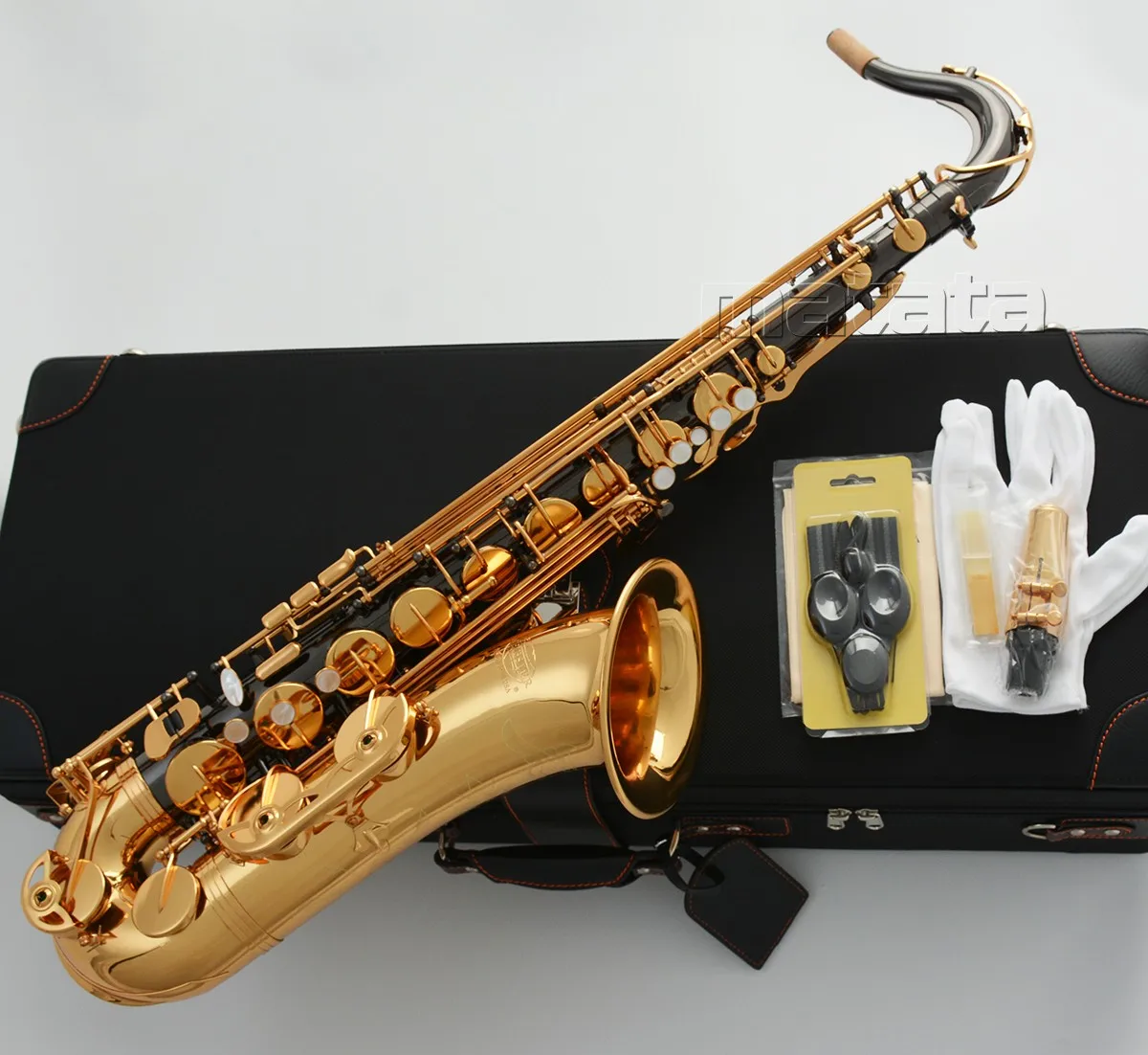 Fast Ship Customized Professional Bb Tenor Saxophone Black Gold Saxofon Luxury Case
