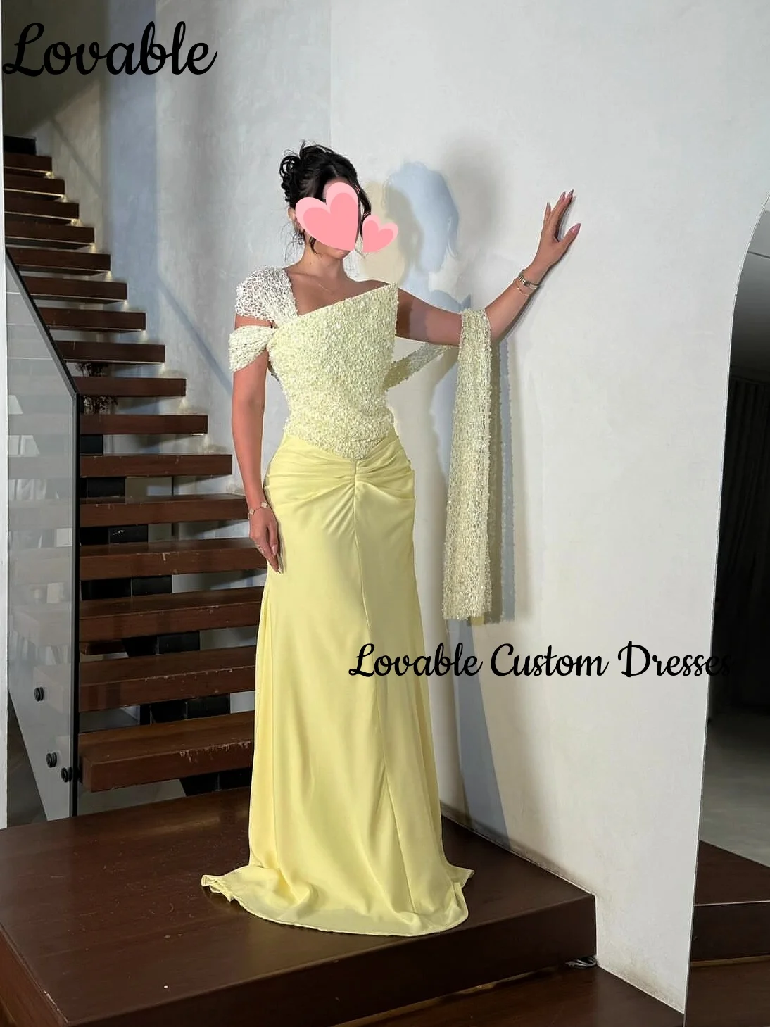 

Wedding Party Dress Customize A-Line One-Shoulder Floor-Length Lace Luxury Evening Dresses Zipper Up Yellow Dresses For Prom
