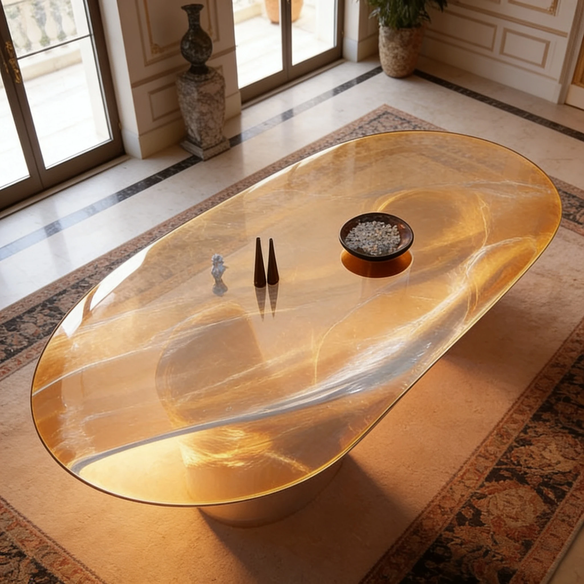 S*-Modern Sculptural Gilded Fiberglass Dining Table Irregular Organic Shape with Glossy Golden Finish