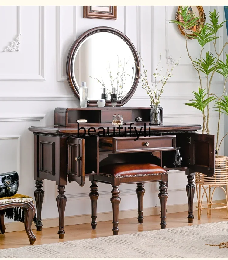 

North American Red Cherry American Dresser Solid Wood Retro Makeup Table Luxury DresserAsmt5203