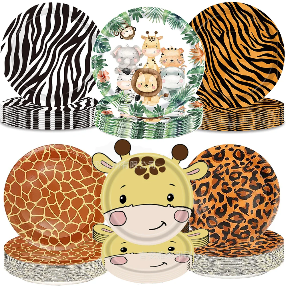 Platos de papel de animales salvajes de Safari en la jungla de 7 pulgadas, platos de papel desechables de animales de Safari, decoración para fiesta temática de animales de cumpleaños para Baby Shower