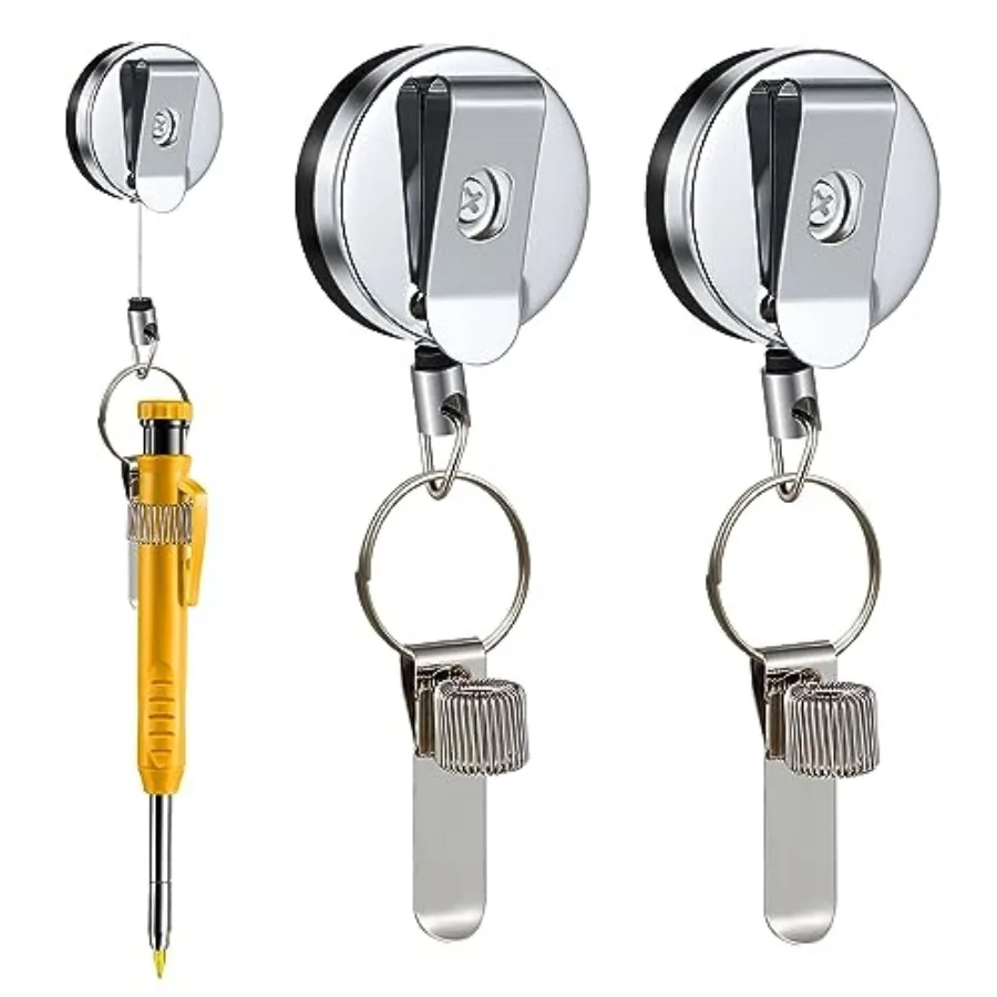 

2 Pcs Heavy Duty Retractable Pull Pen Pencil Holder, 27.5 Inch Pen Lanyard Retractable with Belt Clip and Key Ring, Stretch Spr