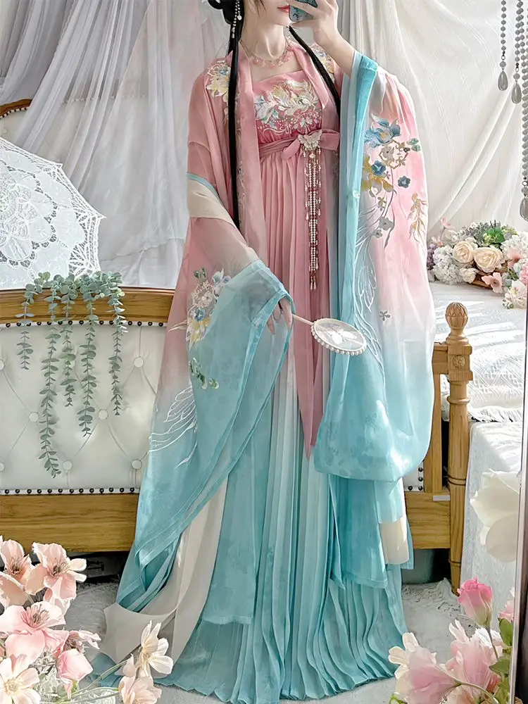 Hanfu dress Chinese ancient Tang heavy industry embroidery big sleeve shirt Traditional elegant retro fairy dance Hanfu set