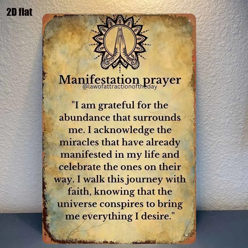 Manifestation Prayer  Wall Art Spiritual Affirmation Deco, Rustic Metal Sign for Home, Office, Bar, Office Motivation