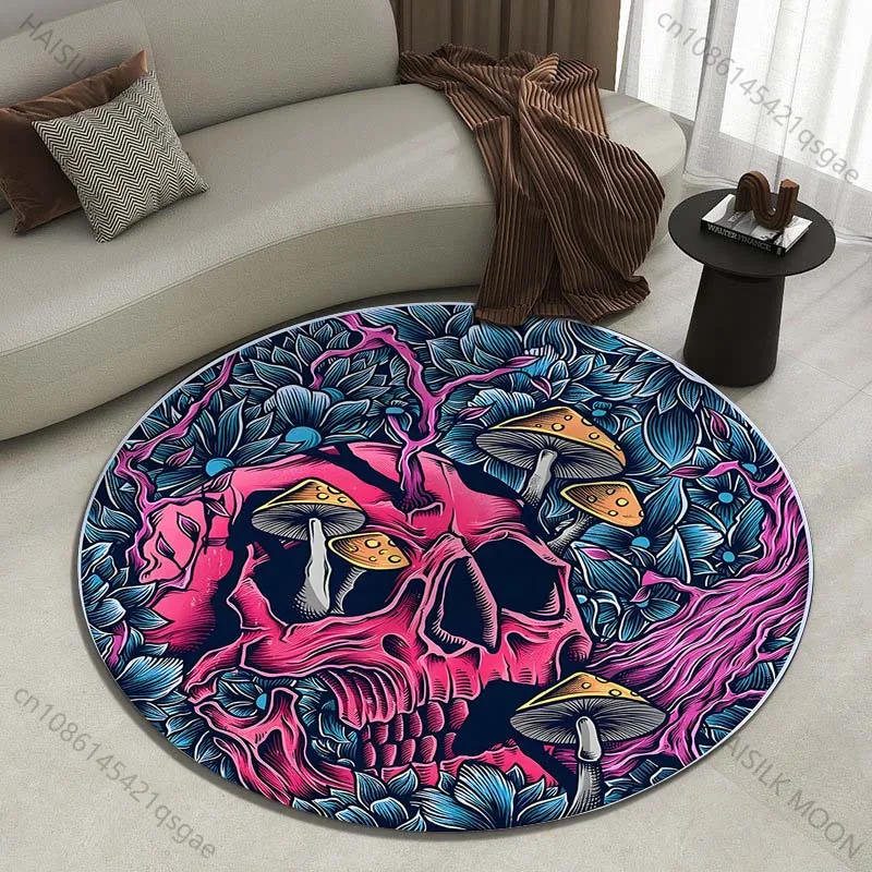 Fantasy Skull with Mushrooms Printed round carpet living room sofa table carpet large pet mat soft round carpet home decor
