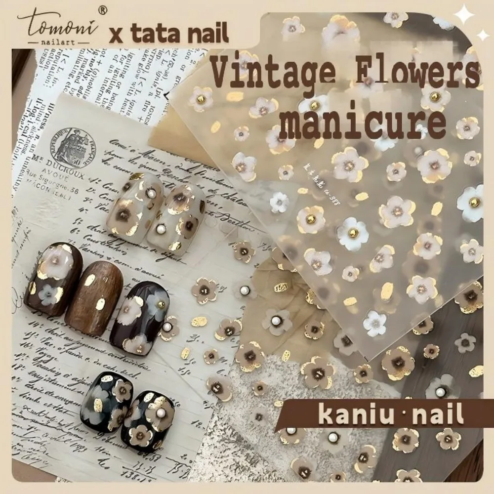 Kaniu 1/3 Stück Retro Floral 3D Relief Nagelaufkleber Elegante Gänseblümchen Kristall Diamant Nageldekoration Aufkleber DIY Nagelzubehör