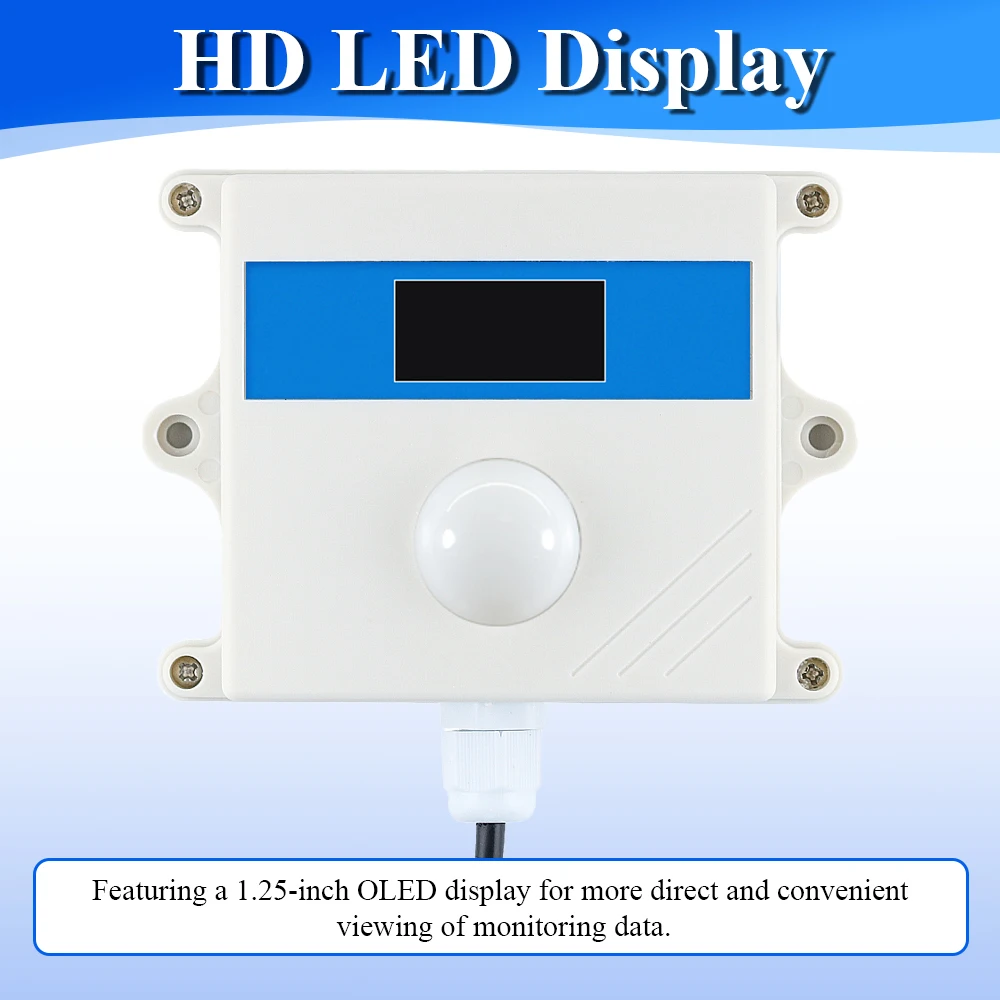 Sensor de iluminancia 0-200000LUX monitoreo de intensidad Modbus-RTU RS485 4-20mA 0-10V medidor de iluminación con luz de pantalla OLED