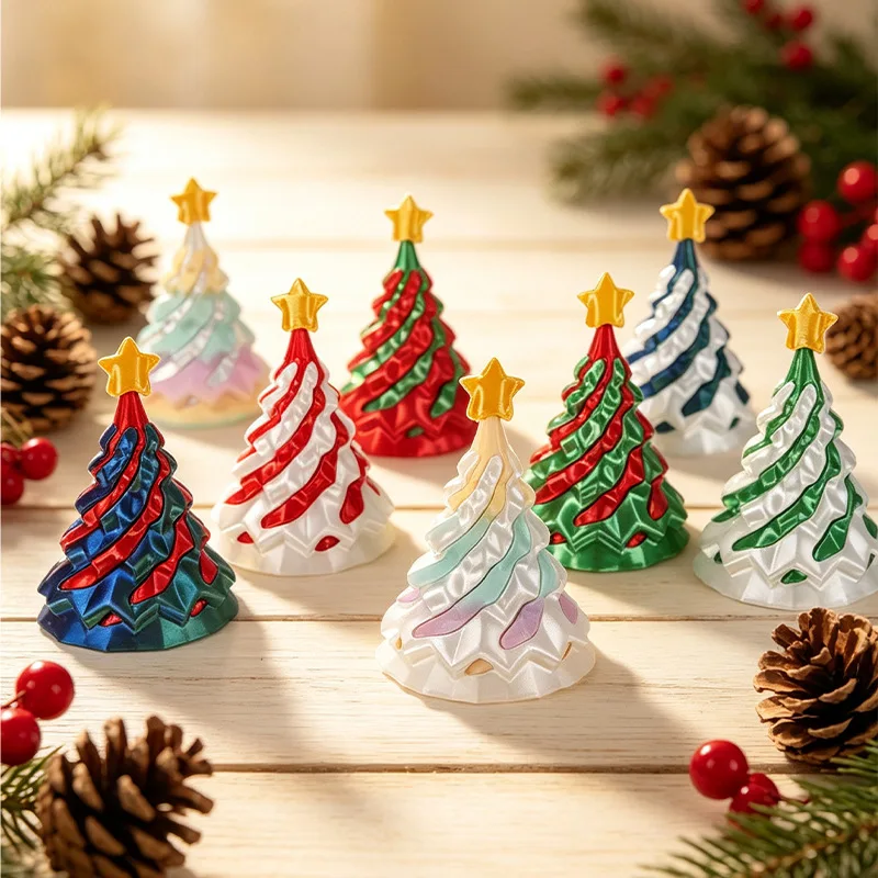 1-10PC Dual Color 3D Printed Christmas Tree Spiral Cone Fidget Decompression Educational Creative Gift for Home Stocking Stuffer