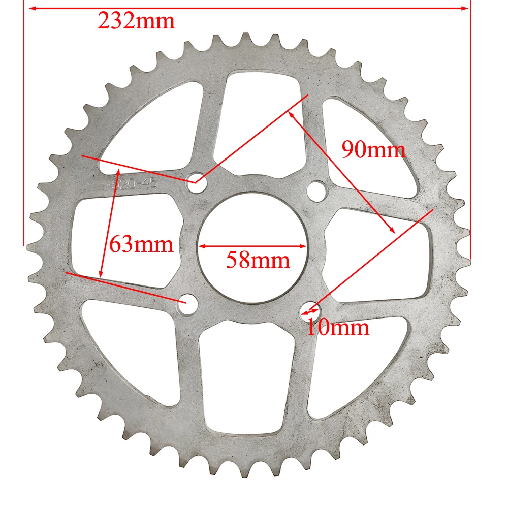 520 45T Rear Sprocket 58mm 4 Hole Back Chain Disc For Motorcycle Honda Yamaha ATV Quad Mini Dirt Pit Bike Buggy Go Kart Motor