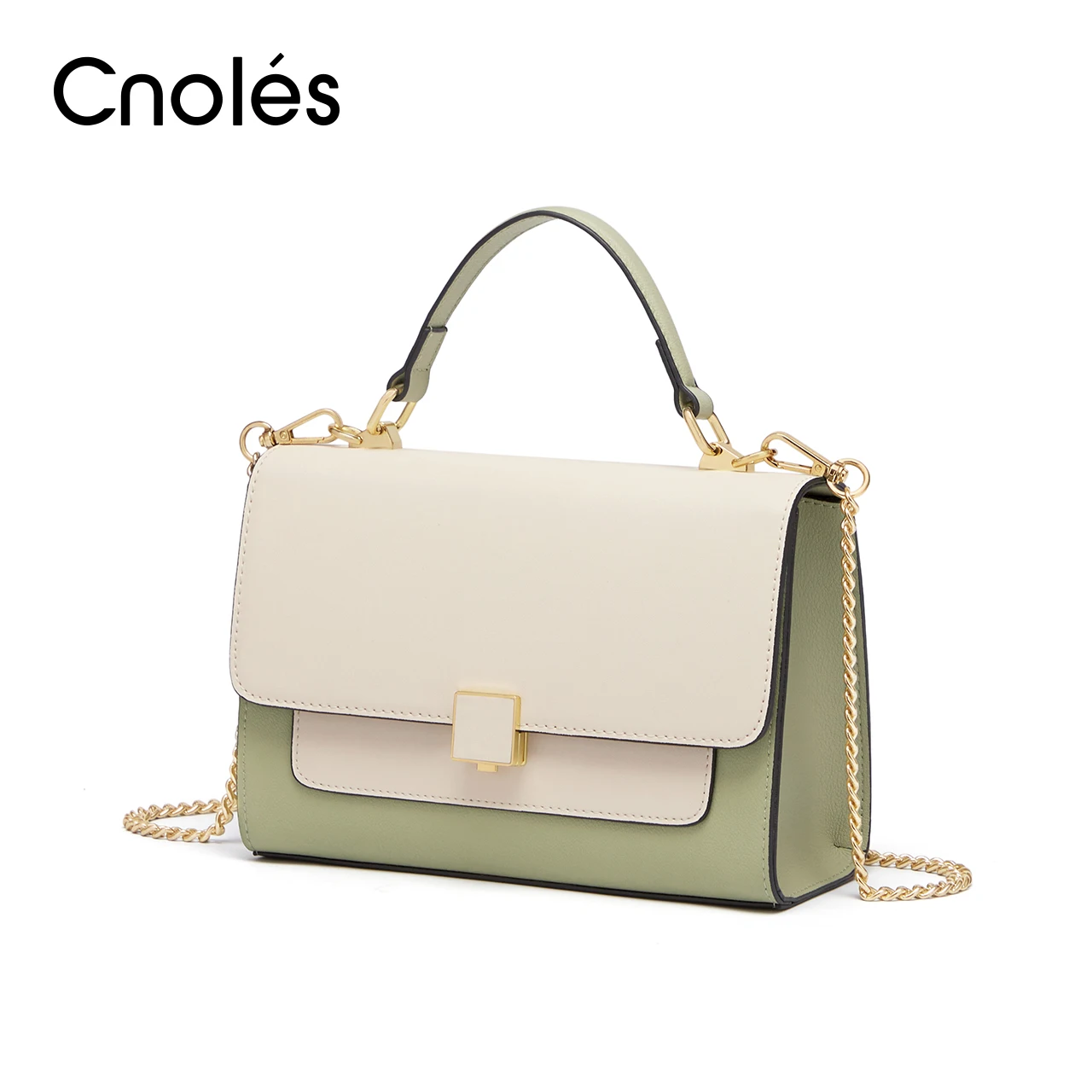 Cnoles Spring Summer Green Women Shoulder Bag Cowhide Small Square Bag Elegant Fashion Lady Crossbody Bags Handbags Purses