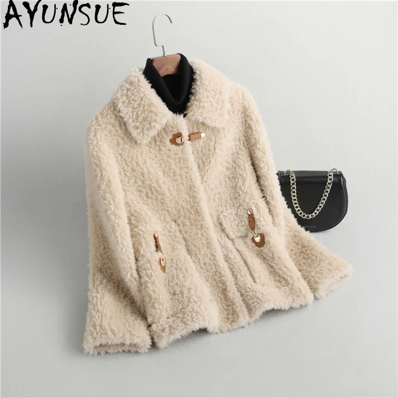 

AYUNSUE Short 100% Wool Jackets for Women 2023 Autumn Winter New Sheep Shearing Coat Korean Granular Wool Coats Casaco Feminino