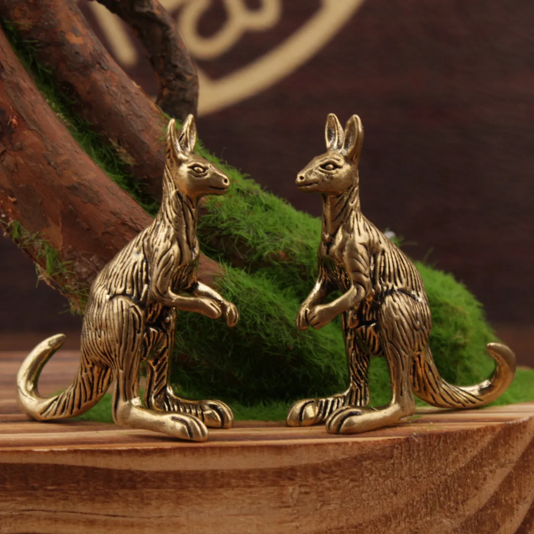Retro Kangaroo Figurines Mini Brass Animal Statue Tea Pet Office Desk Ornament Feng Shui Home Decoration Accessories Crafts