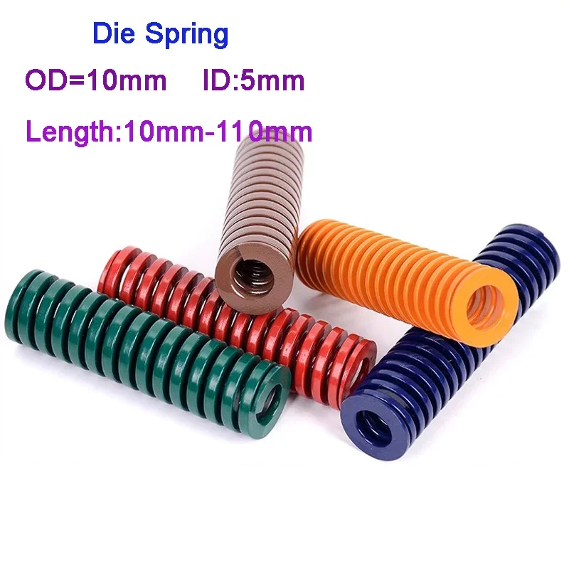 2Pcs Mould Die Spring Compression Mould Springs Spiral Stamping OD 10mm ID 5mm Length 10-110mm Yellow/Blue/Red/Green/Brown