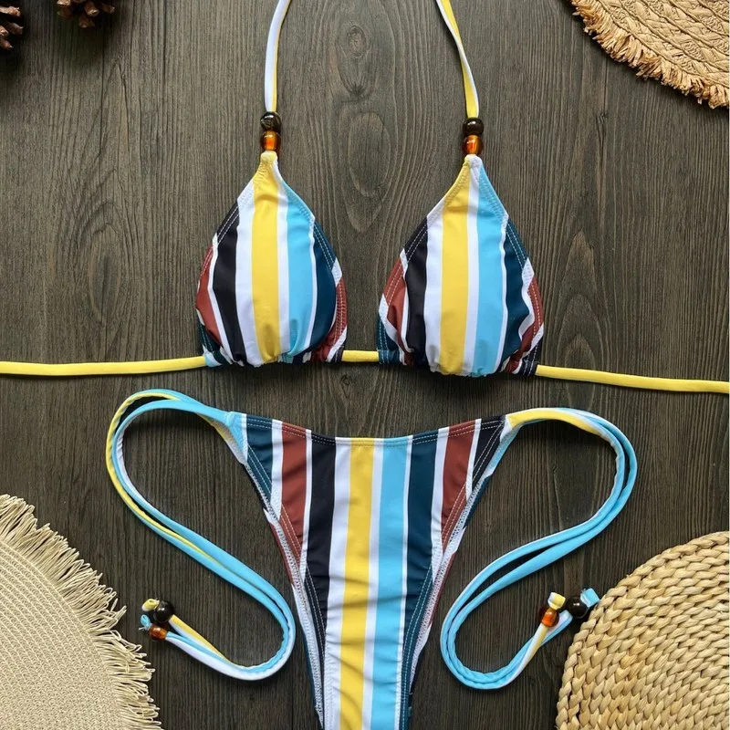 2026 Hot Selling Striped Print Bikini Sexy Split Women's Swimwear For Beach Vacation Pool Party Summer Water Sports