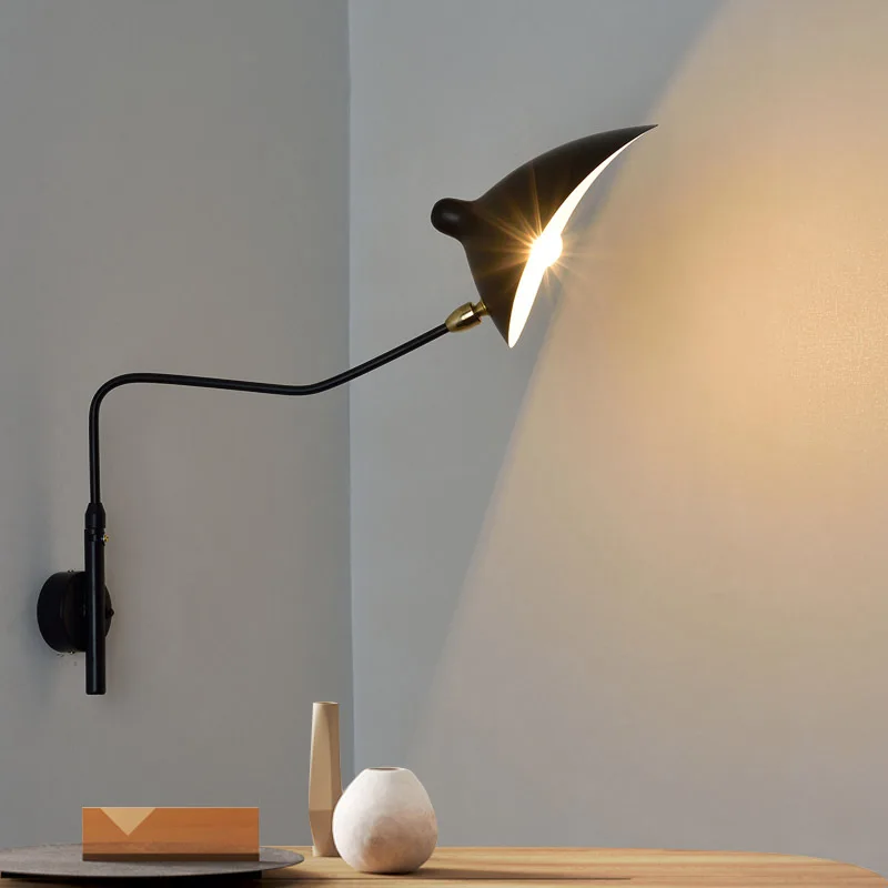 Nordic Duck Bill Wall Lamp Any Angle Rotatable Long Arm Sconce Lighting Living Room Decoration Bedroom Lamp Black Aluminum Shade