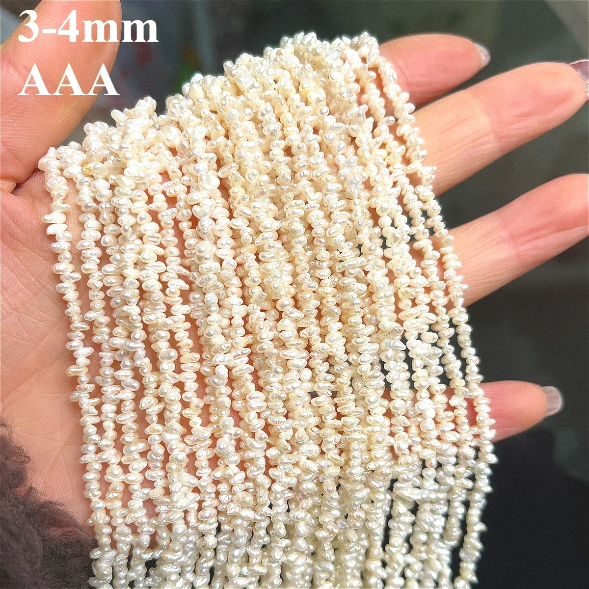 

3-4mm3A Natural Freshwater White Small Pearl Oval Radiant Elegant Bead Women Gift Jewelry Make DIY Necklace Bracelet Accessories