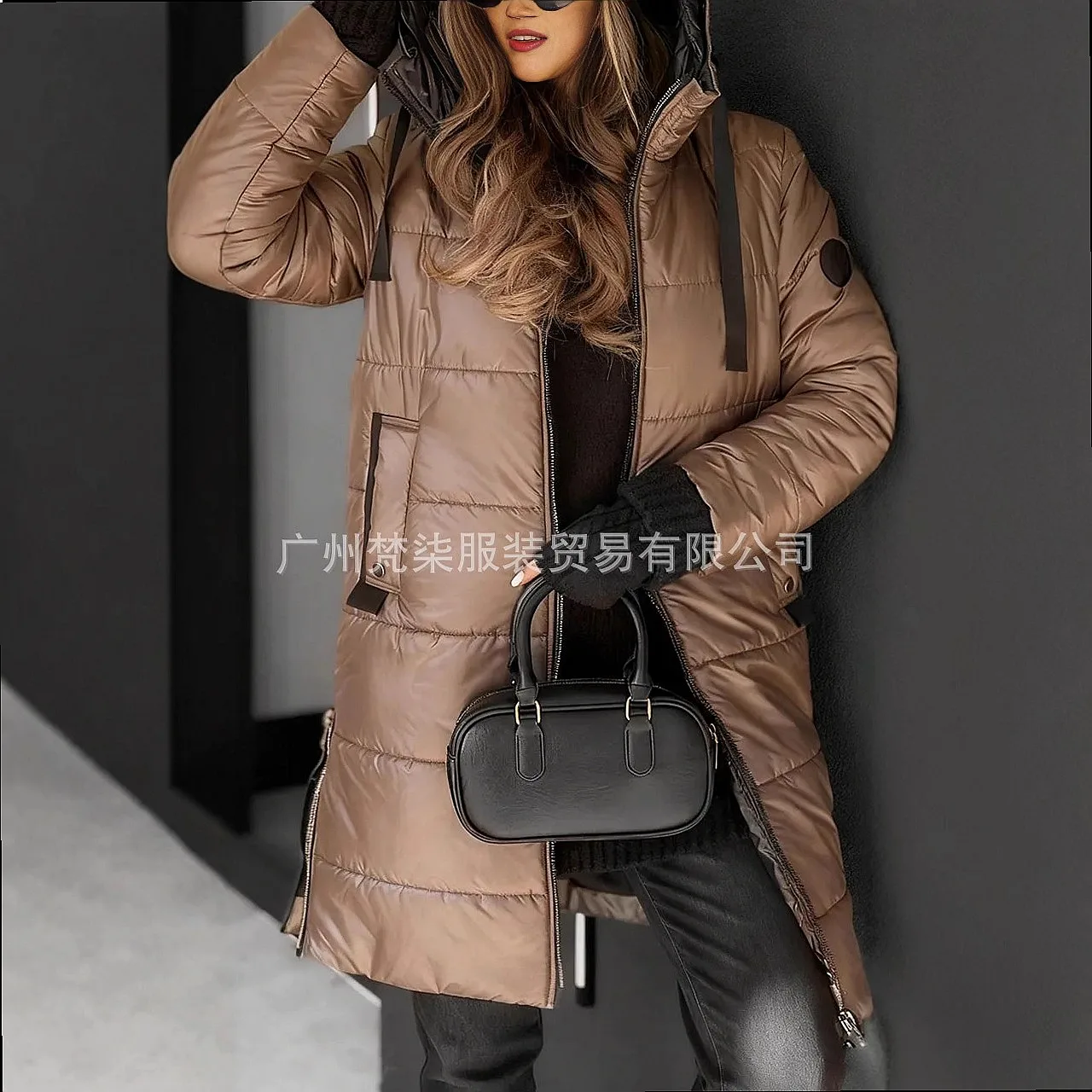 

Hooded Cotton Puffer Coat Mid Long Zip Side Winter Jacket Outerwear Hooded Cotton Puffer Coats