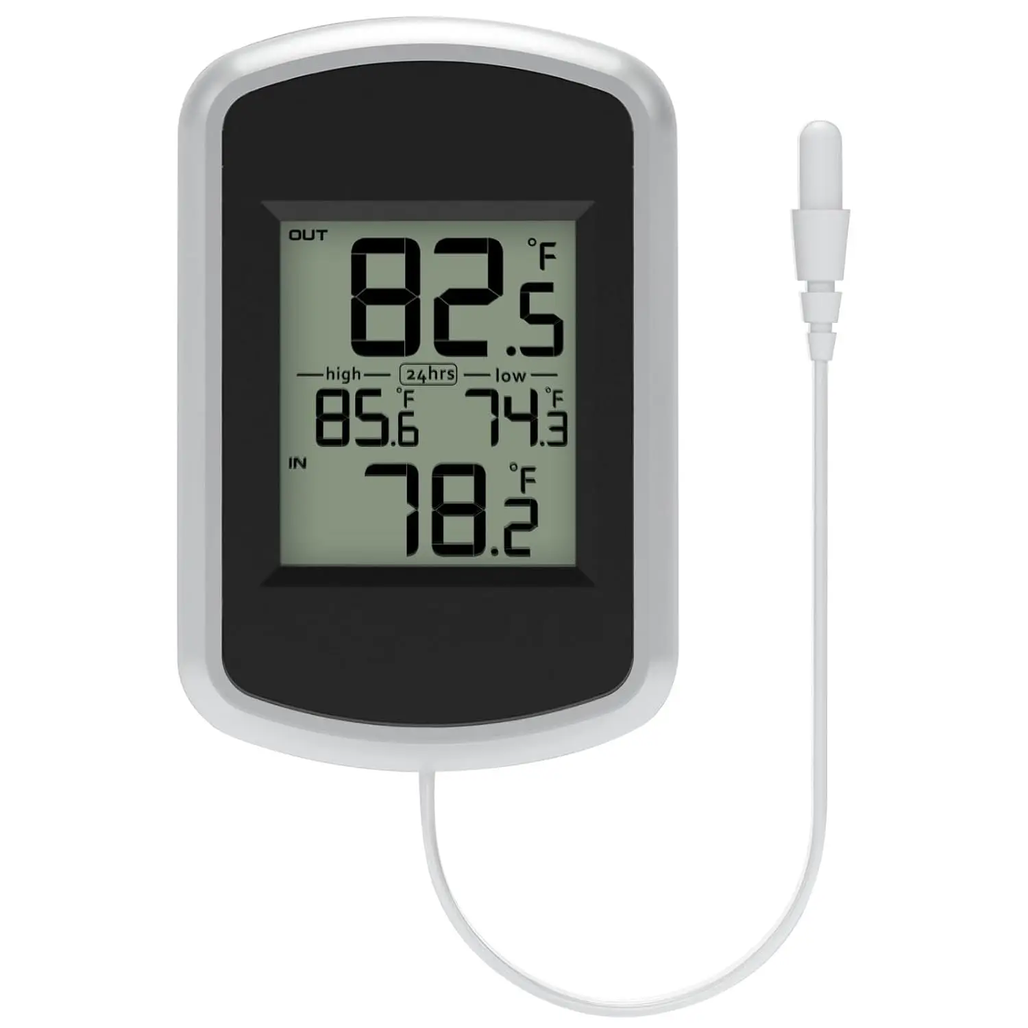 Digitales Thermometer, wasserdicht, für drinnen und draußen, mit 2 m Sondensensor, Min/Max-Speicher, LCD-Display für Zuhause, Garten, Kühlschrank, Aquarium
