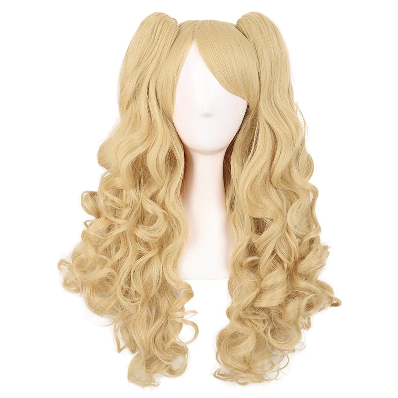 

Cos Wig Female Long Curly Lolita Grip Double Ponytail Big Wave Orange Yellow Anime Full-Head