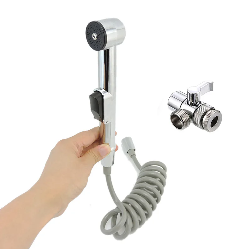 ABS press Handheld Hose Spray Shower Head hose Toilet Bidet Douche Bathroom Shower Self Cleaning Sprayer Kit water tap valve B4