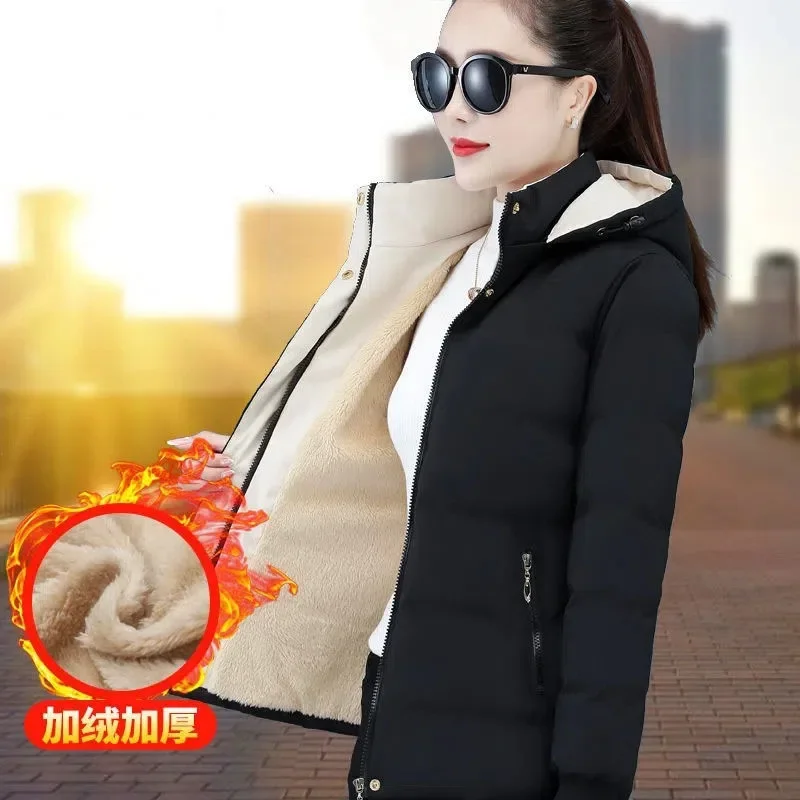 New Add Velvet Add Cotton Down Cotton Clothes Women Korean Style Loose Fashion Keep Warm Padded Jacket Overcoat Parka Coat E3219