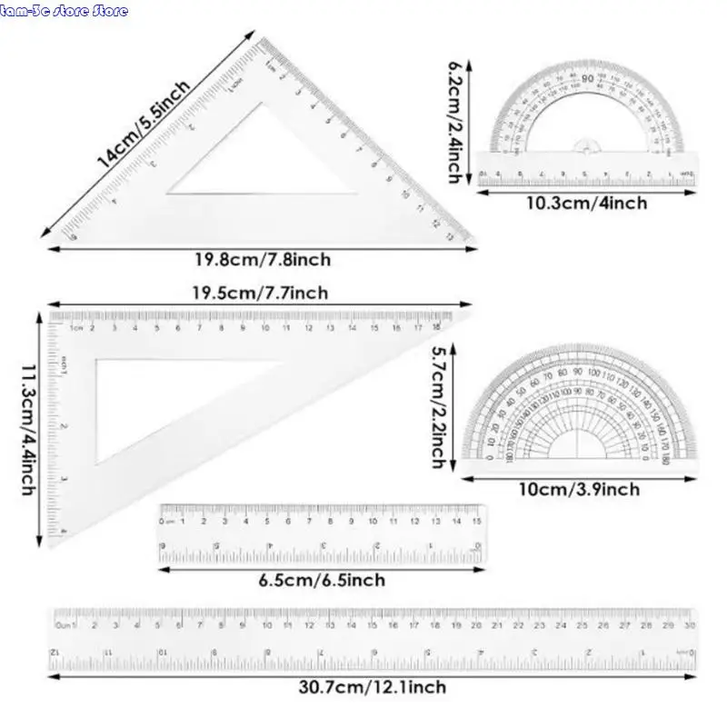 D0UA Plastic Mathematical Drawing Reger Professional Math Geometry Herramienta con protractor cuadrado Regla directa para