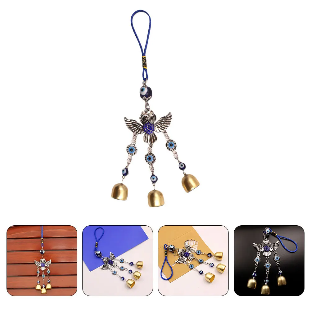 

2Pcs Owl Evil Eye Blue Eye Car Pendant Hanging Decor Rear View Mirror Charm Unique Wind Chime Car Accessories Decoration