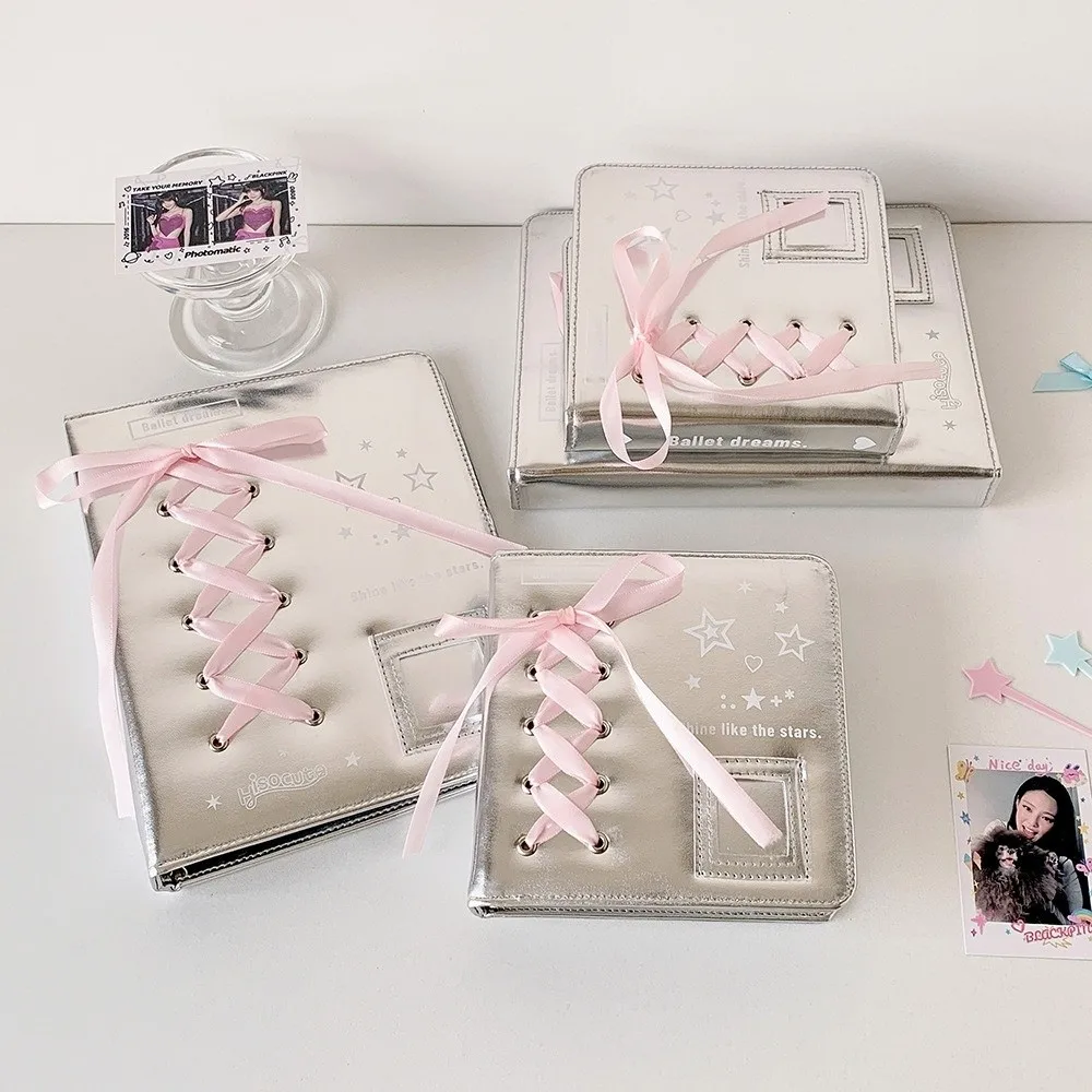 

Balletcore A5/A7 Binder Notebook Cover Bow Silk Ribbon Loose Leaf Photo Album Cover PU Leather Korean Style Photocard Cover