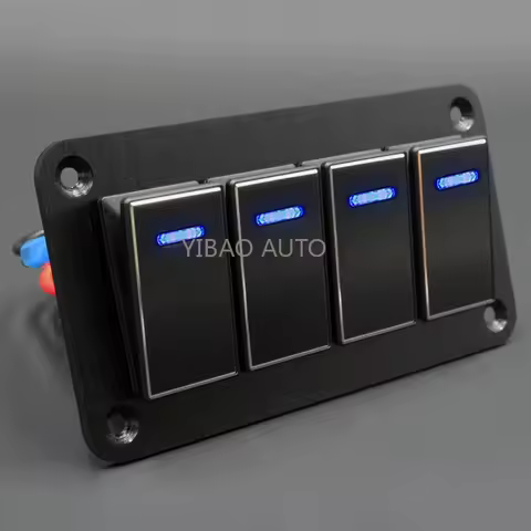 Switch Panel For Car Marine RV Caravan 4 Gang Control Switch Panel LED Light Boat Car Rocker Switch (Blue-Black)