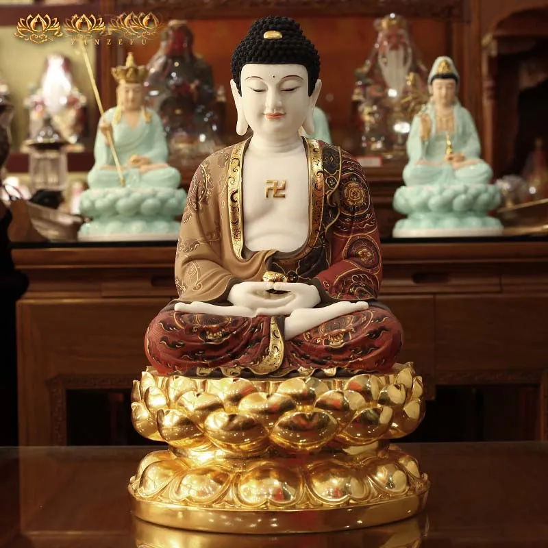 High grade gilding jade color Sakyamuni Amitabha buddha Sculpture family Propitious Prosperity FENG SHUI statue