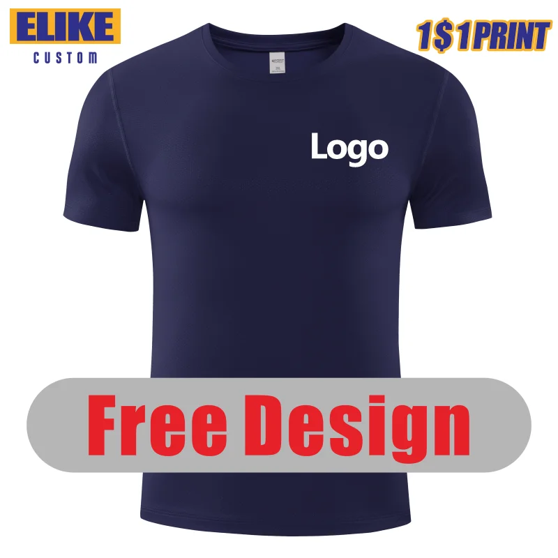 ELIKE Sport Quick-Drying T Shirt Custom Logo Round Neck Polyester Running Tops Embroidery Print Personal Design Brand 7 Colors