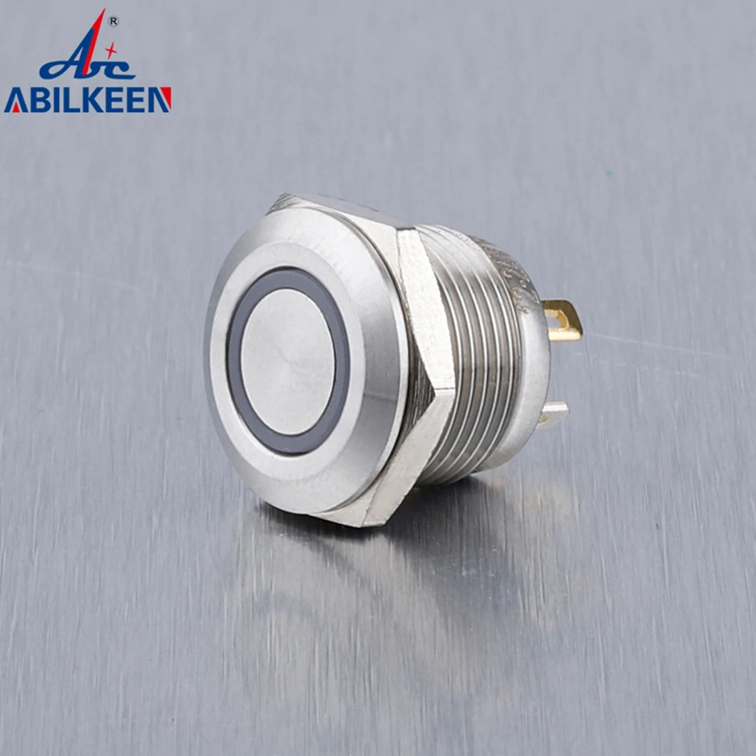 ABILKEEN 12/16/19/22MM Flat Round Head Momentary Function 1NO Metal Push Button Ultra-Thin Button Switch with LED Ring
