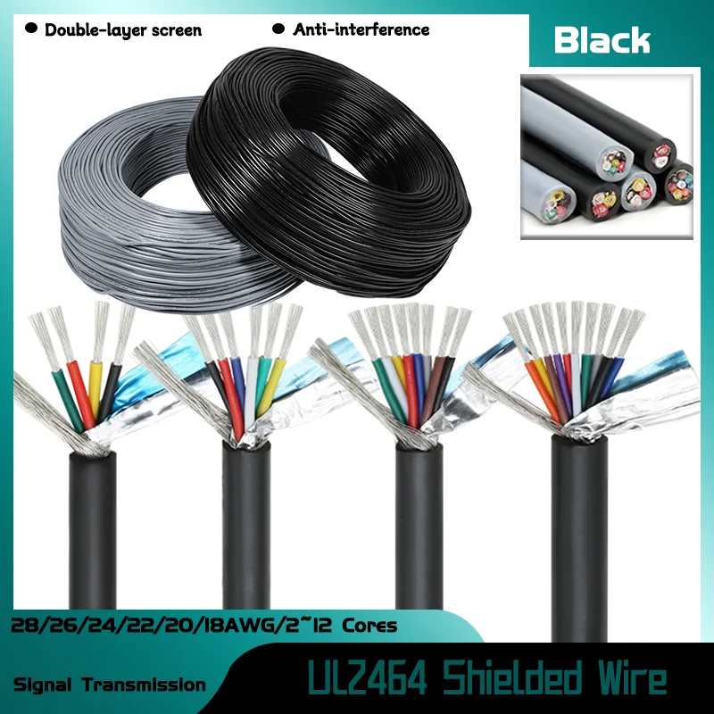 

UL2464 PVC Shielded Wire 28 26 24 22 20 18AWG 2/5/10M Channel Audio Line 2 ~12Cores Signal Copper Cable Electric Sheathed Wires