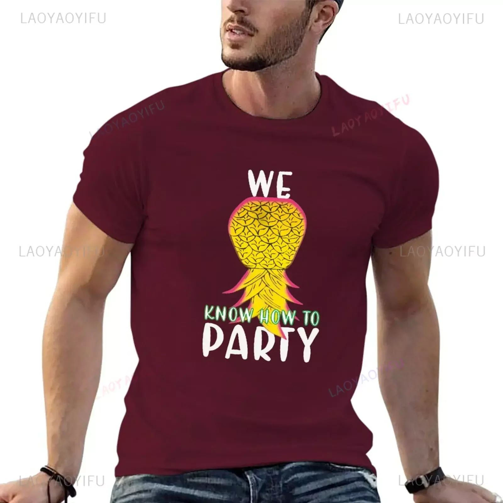 We Know How To Party Funny Upside Down Pineapple Printed T-Shirt Quick-drying Customizeds New Edition Sweat Shirts Cotton Men