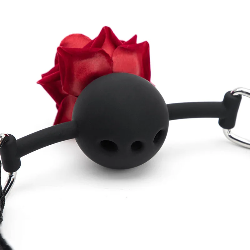SM Slave Mouth Gag Ball Female Oral Sex Gear BDSM Mouth Restraint Sex Toy Rose Balls Erotic Harness Adult Couple Fetish Toys view 5