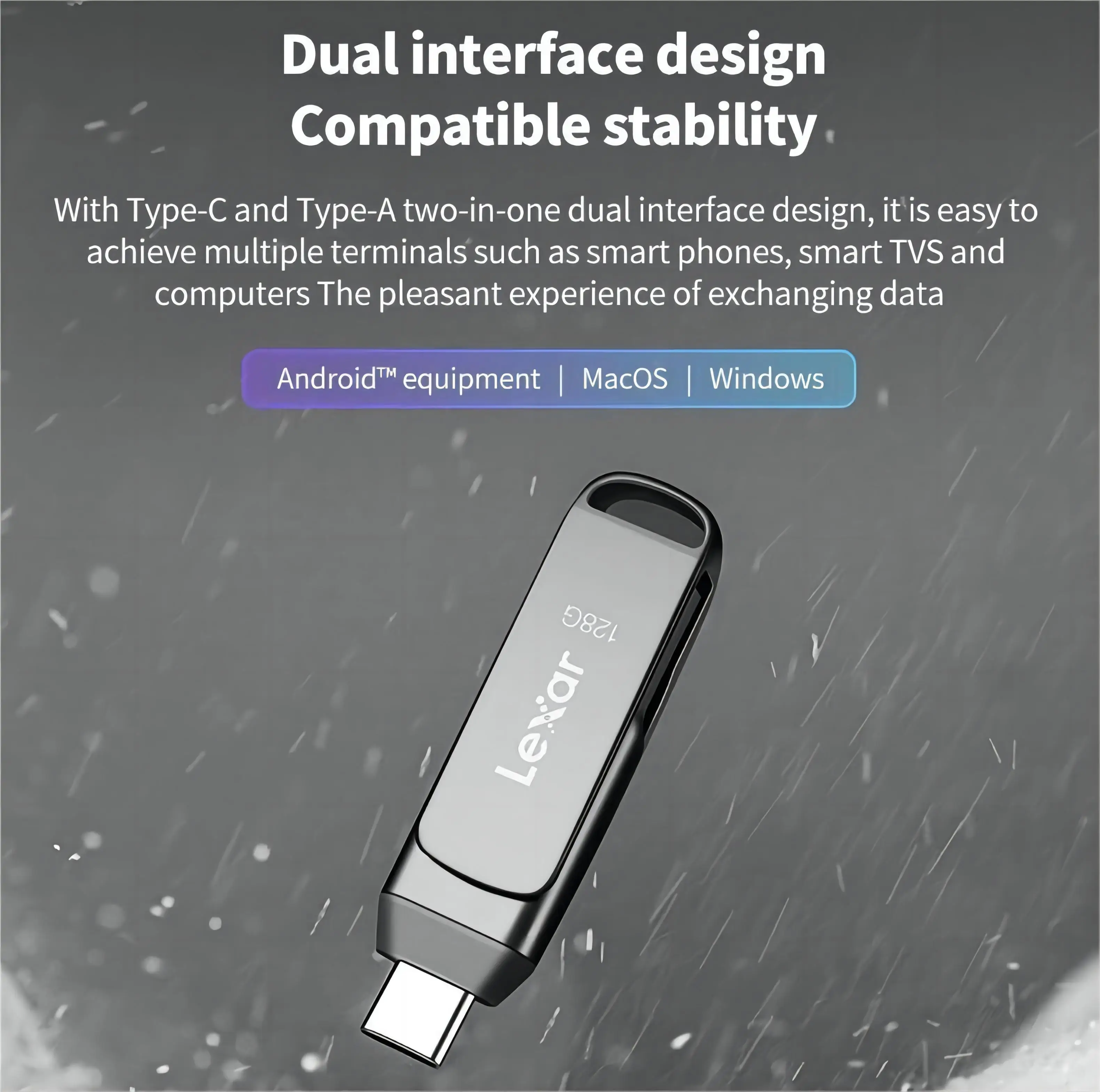 محرك Lexar JumpDrive المزدوج USB 3.1 Type-C 64GB 128GB 256GB 512GB حتى 130 برميل/الثانية للكمبيوتر الشخصي المعدني iPhone 15 تصميم دوار