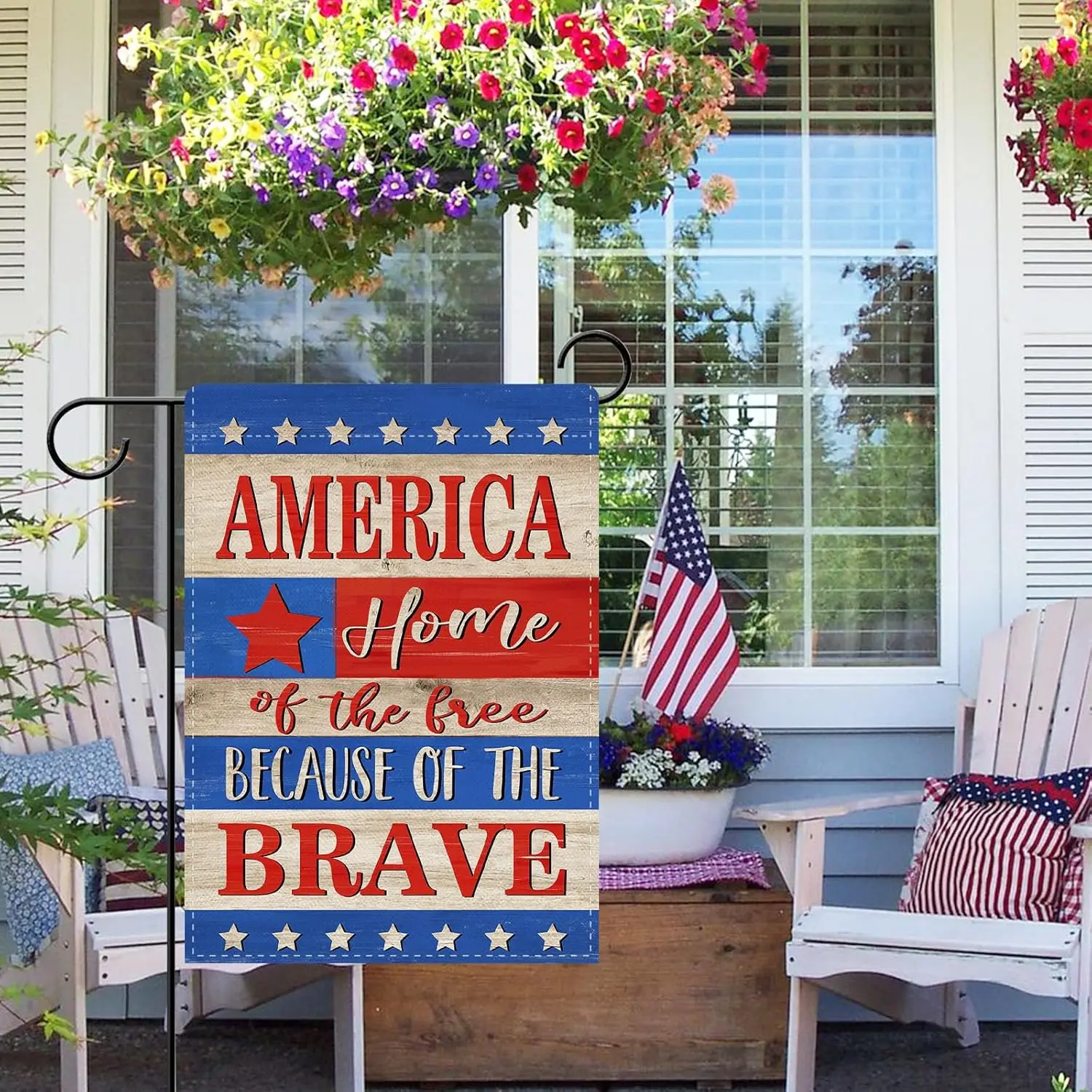 Dyrenson 4th of July America Decorative Garden Flag, Patriotic Home of the Free Because of The Brave Yard Outside Decoration zzo