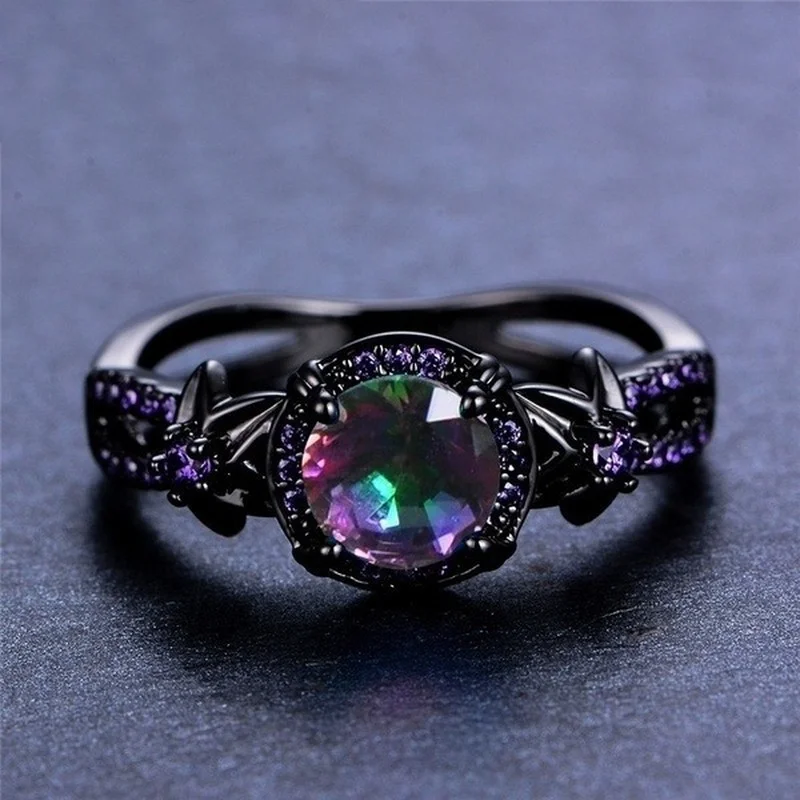 Fashion Black Bright Colorful Diamond Rings For Women Wedding Anniversary Beach Party Gift Jewelry